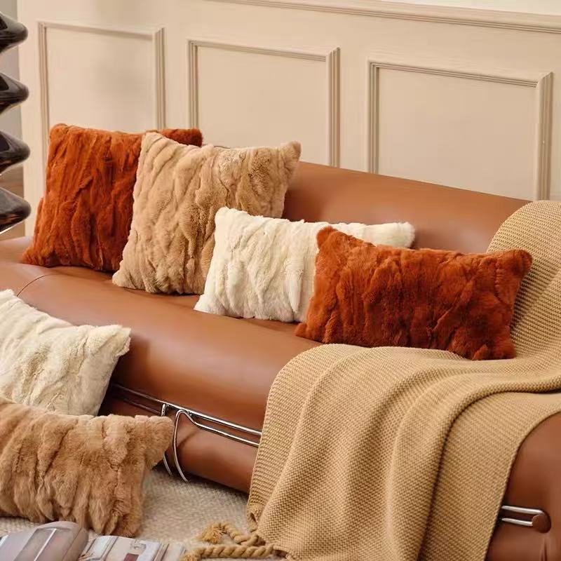 Premium Genuine Rabbit Fur Throw Pillow | Ultra-Soft Calming Cushion for Pets & Home | Warmloomo™