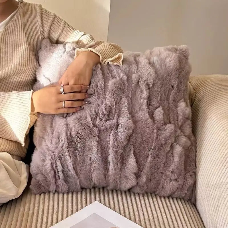 Premium Genuine Rabbit Fur Throw Pillow | Ultra-Soft Calming Cushion for Pets & Home | Warmloomo™