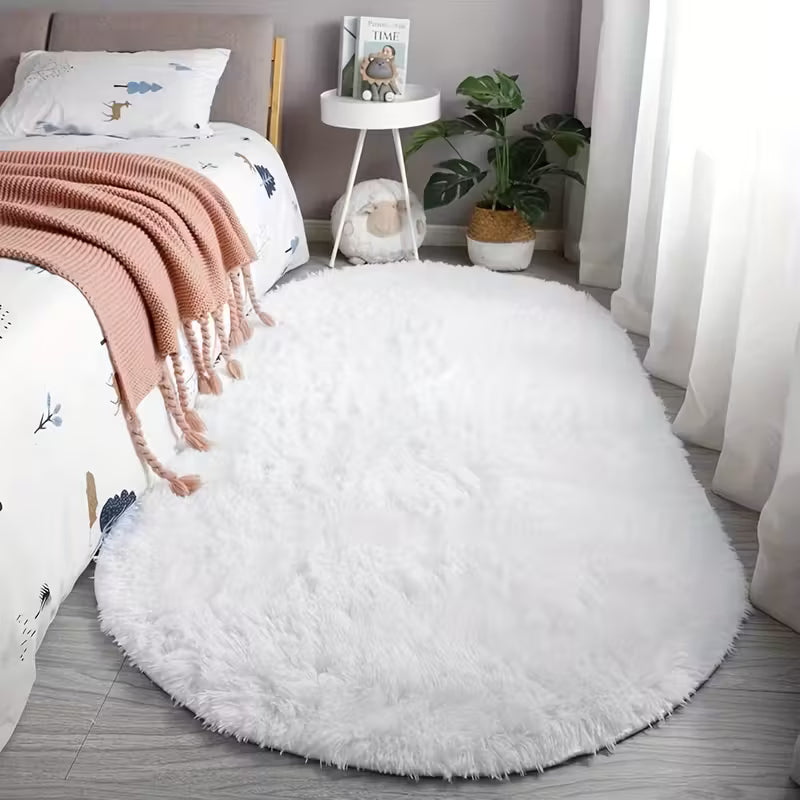 Multi - Color] Soft Polyester Plush Oval Rug Hand Washable for Bedroom/Living Room