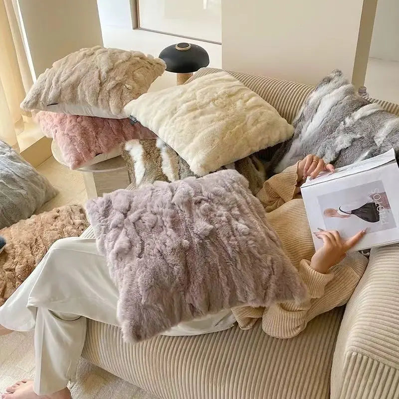Premium Genuine Rabbit Fur Throw Pillow | Ultra-Soft Calming Cushion for Pets & Home | Warmloomo™