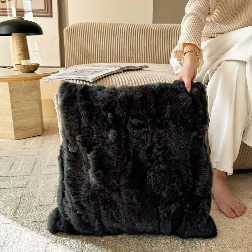 Premium Genuine Rabbit Fur Throw Pillow | Ultra-Soft Calming Cushion for Pets & Home | Warmloomo™