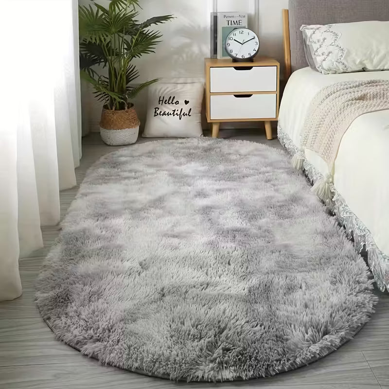 Multi - Color] Soft Polyester Plush Oval Rug Hand Washable for Bedroom/Living Room