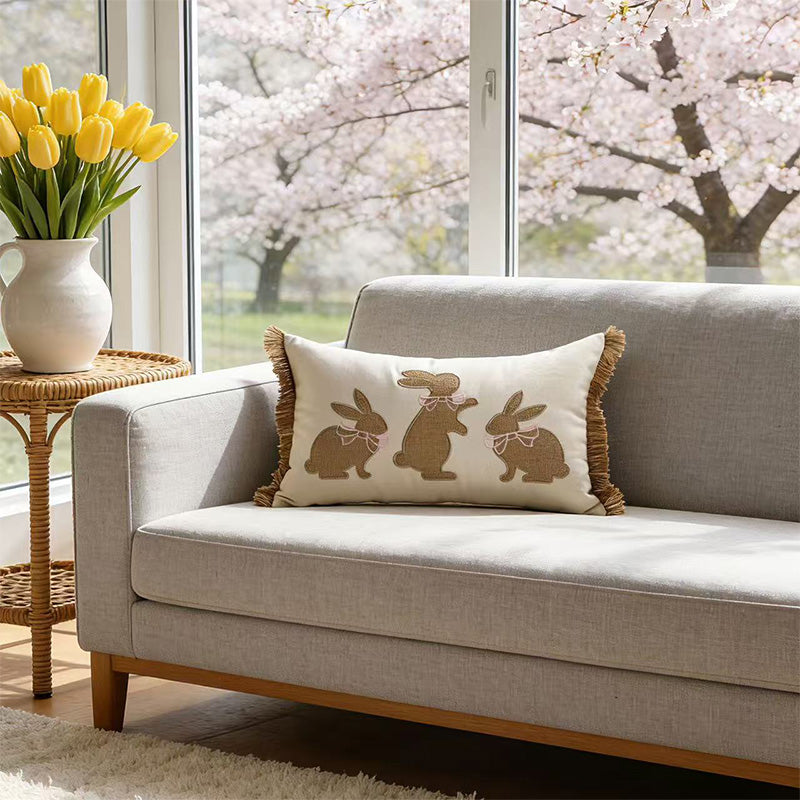 Easter Bunny Tufted Pillow Covers (Set of 3) – Embroidered Spring Throw Cushion Covers with Hidden Zipper for Sofa, Couch, Bed & Porch Decor