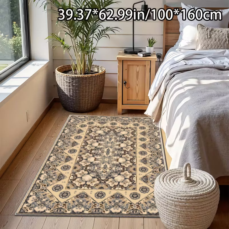 Retro European Persian Design Velvet Rug with Non-Slip Dotted Plastic BottomMulti-Functional Decor for Living Room, Sofa, Bedroom, Outdoor & Commercial Spaces (Malls/Cafes)