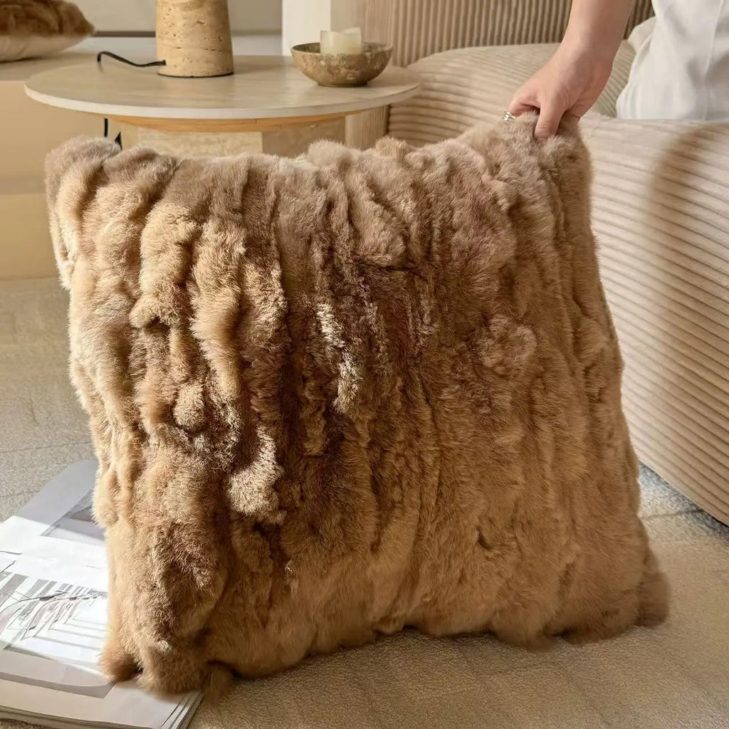 Premium Genuine Rabbit Fur Throw Pillow | Ultra-Soft Calming Cushion for Pets & Home | Warmloomo™