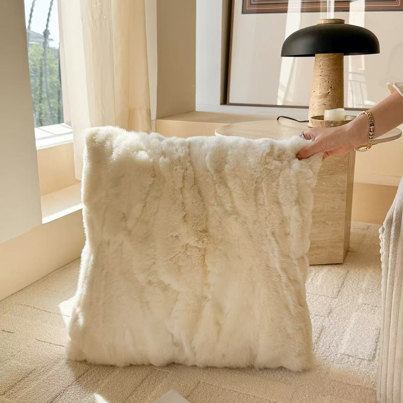 Premium Genuine Rabbit Fur Throw Pillow | Ultra-Soft Calming Cushion for Pets & Home | Warmloomo™