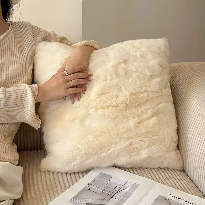 Premium Genuine Rabbit Fur Throw Pillow | Ultra-Soft Calming Cushion for Pets & Home | Warmloomo™