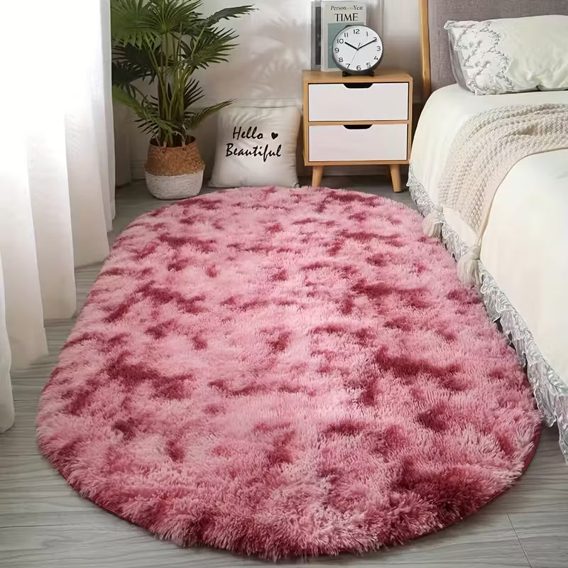 Multi - Color] Soft Polyester Plush Oval Rug Hand Washable for Bedroom/Living Room