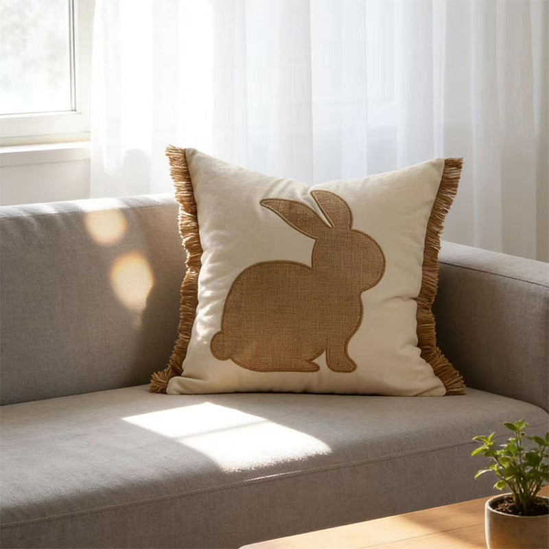 Easter Bunny Tufted Pillow Covers (Set of 3) – Embroidered Spring Throw Cushion Covers with Hidden Zipper for Sofa, Couch, Bed & Porch Decor
