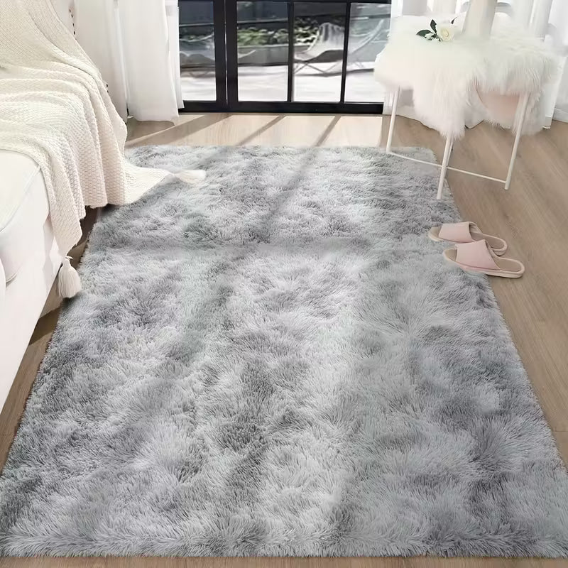 Light Gray Shaggy Artificial Wool Rug｜Soft Fluffy Non-Slip Mat