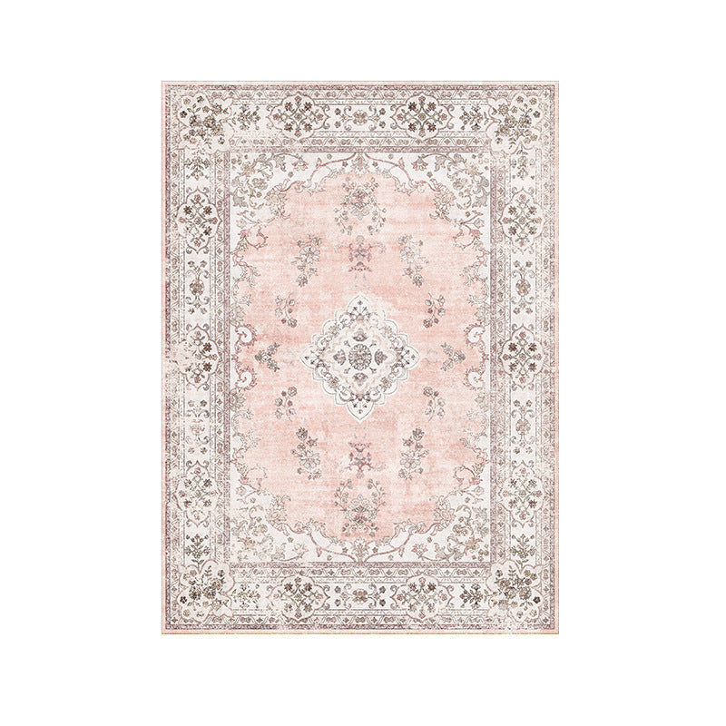 Vintage Rose Pet-Friendly Washable Rug | Soft Blush & Distressed Boho Design