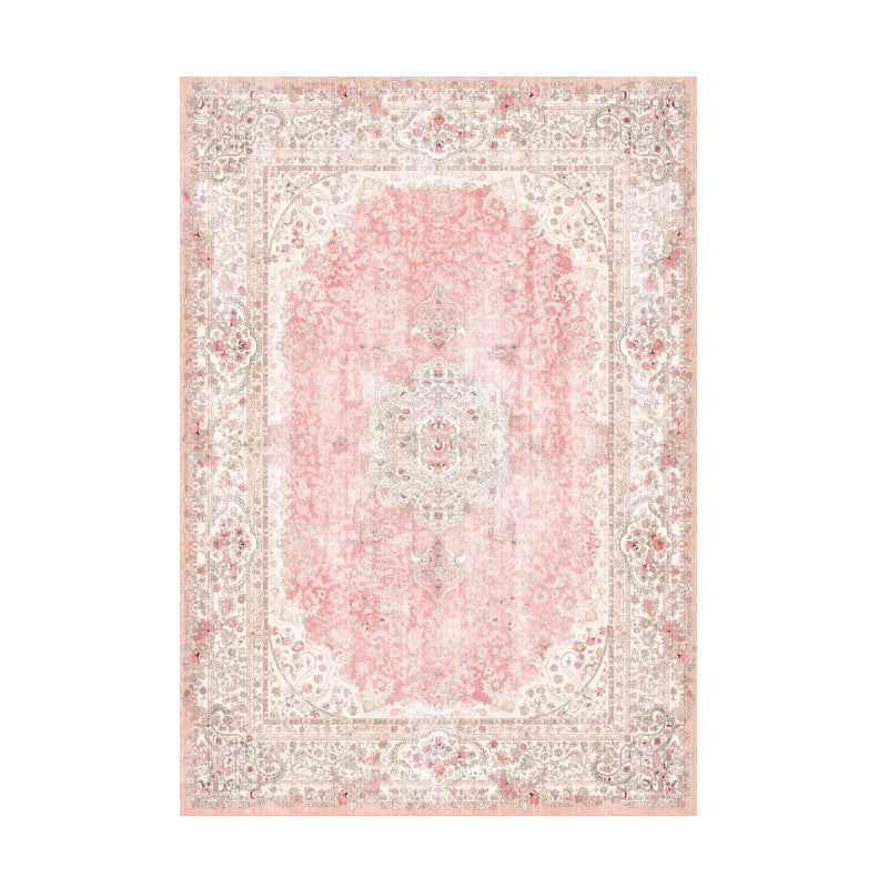 Vintage Rose Pet-Friendly Washable Rug | Soft Blush & Distressed Boho Design